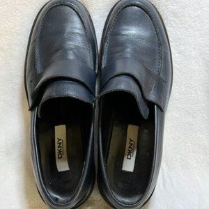 DKNY Vintage Classic Navy Penny Loafers Elevated Chunky Heel